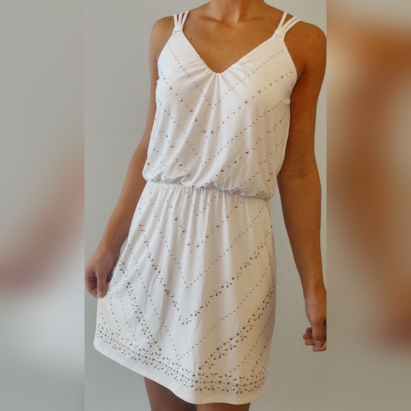 WHBM Embellished Midi Dress White, Silver and Gold - Picture 1 of 11